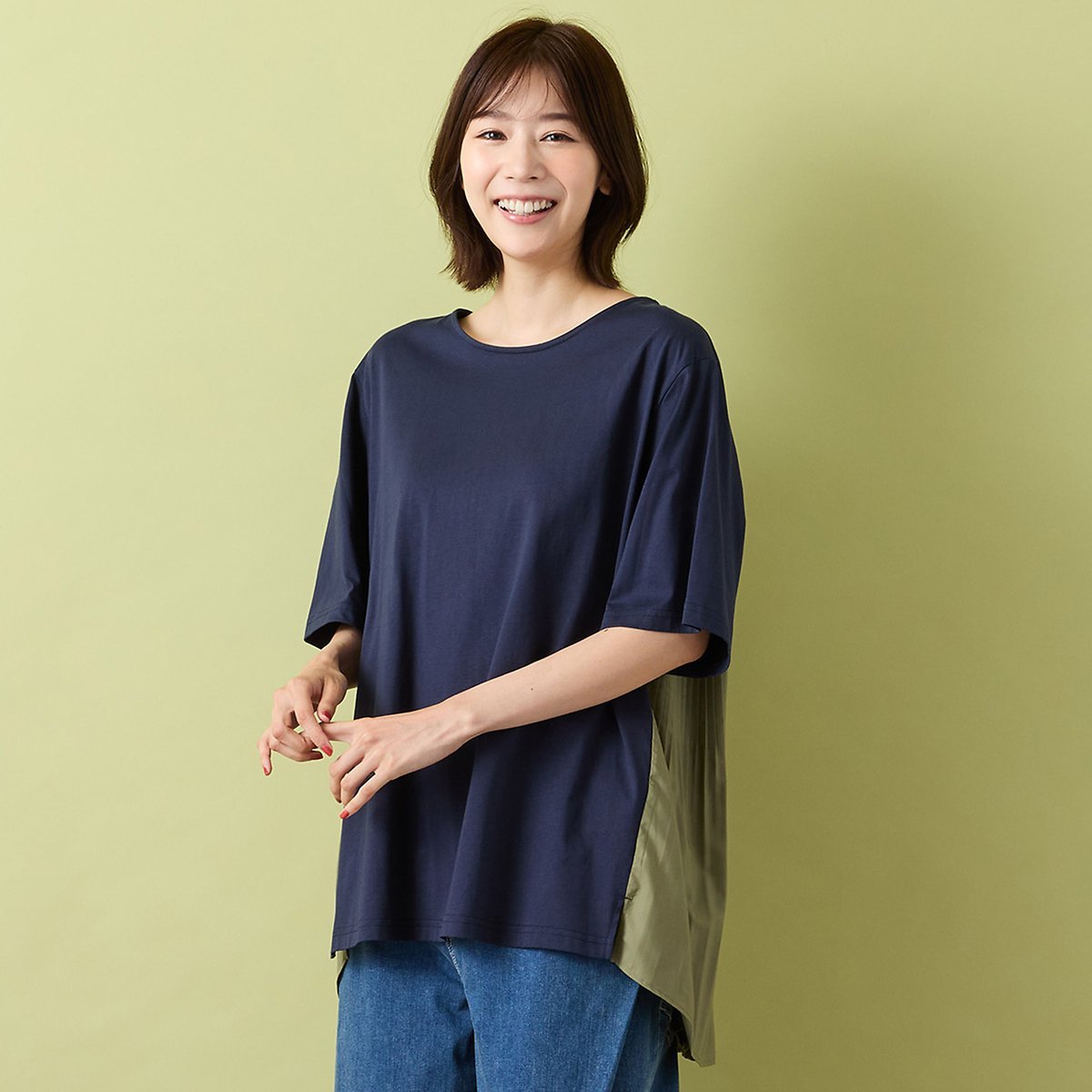 PISANO 【手洗いOK】バイカラー・バックプリーツカットソー ピサーノ トップス カットソー・Tシャツ グレー ネイビー