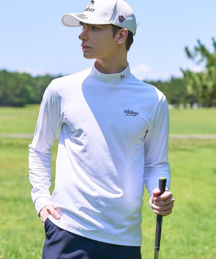 【ADABAT NAVY】ワンポイントロゴモックT アダバット トップス カットソー・Tシャツ ホワイト ブルー
