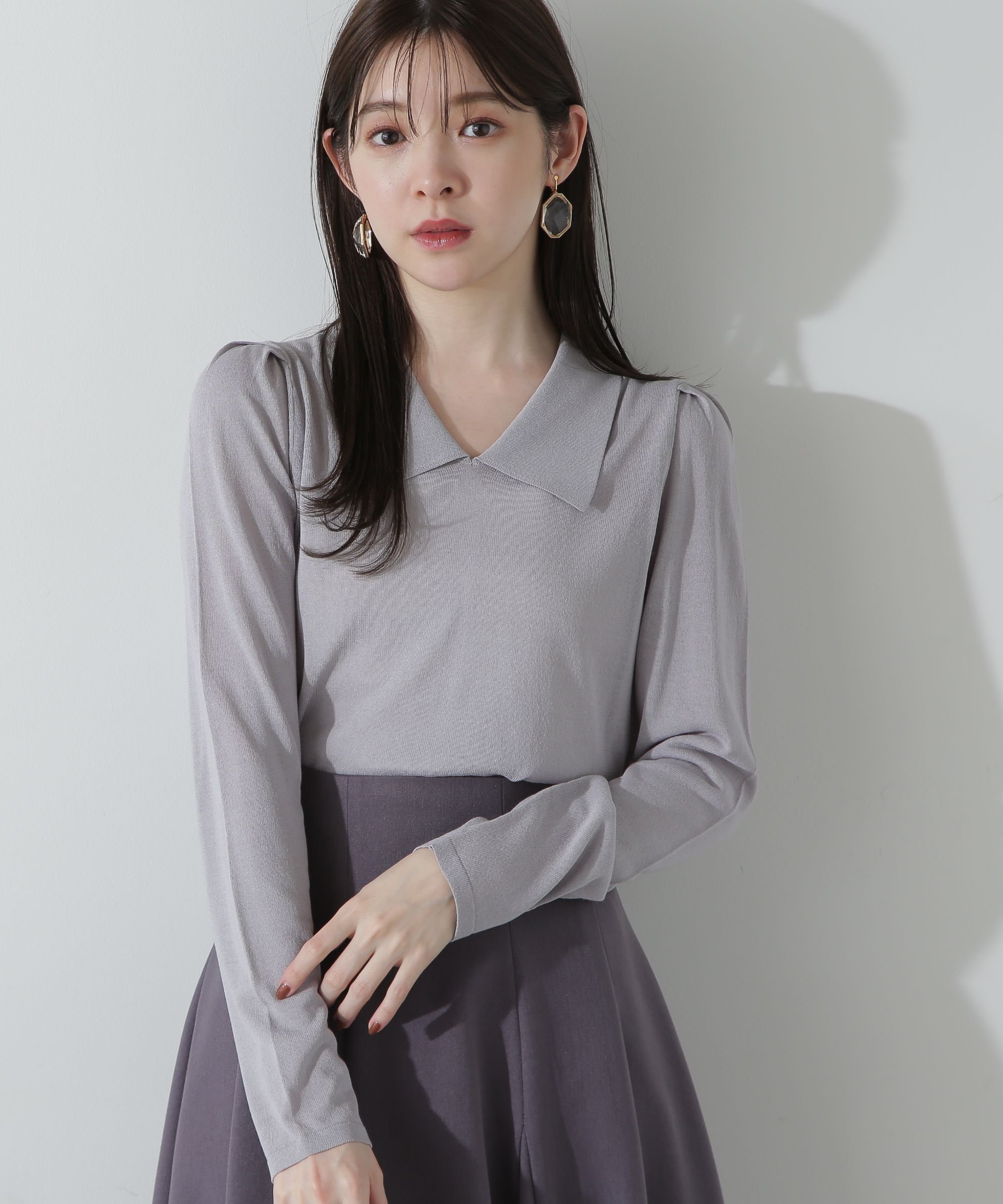 【SALE／50%OFF】PROPORTION BODY DRESSING シアー襟付きニット プロポーションボディドレッシング トップス ニット ブルー ブラック ホワイト