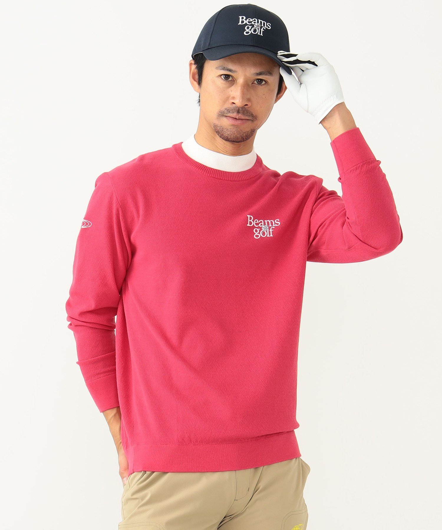 BEAMS GOLF ORANGE LABEL BEAMS GOLF ORANGE LABEL / フラワーロゴ モックネック ニット ビームス ゴルフ トップス ニット ピンク ベージュ イエロー ネイビー【送料無料】