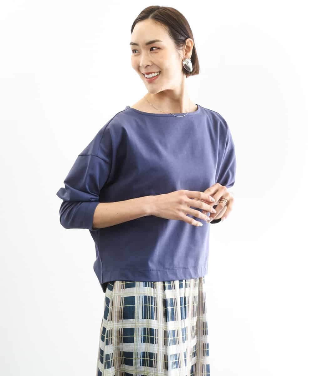 MICHEL KLEIN タックデザイン バスクTシャツ ミッシェルクラン トップス カットソー・Tシャツ ブルー ホワイト
