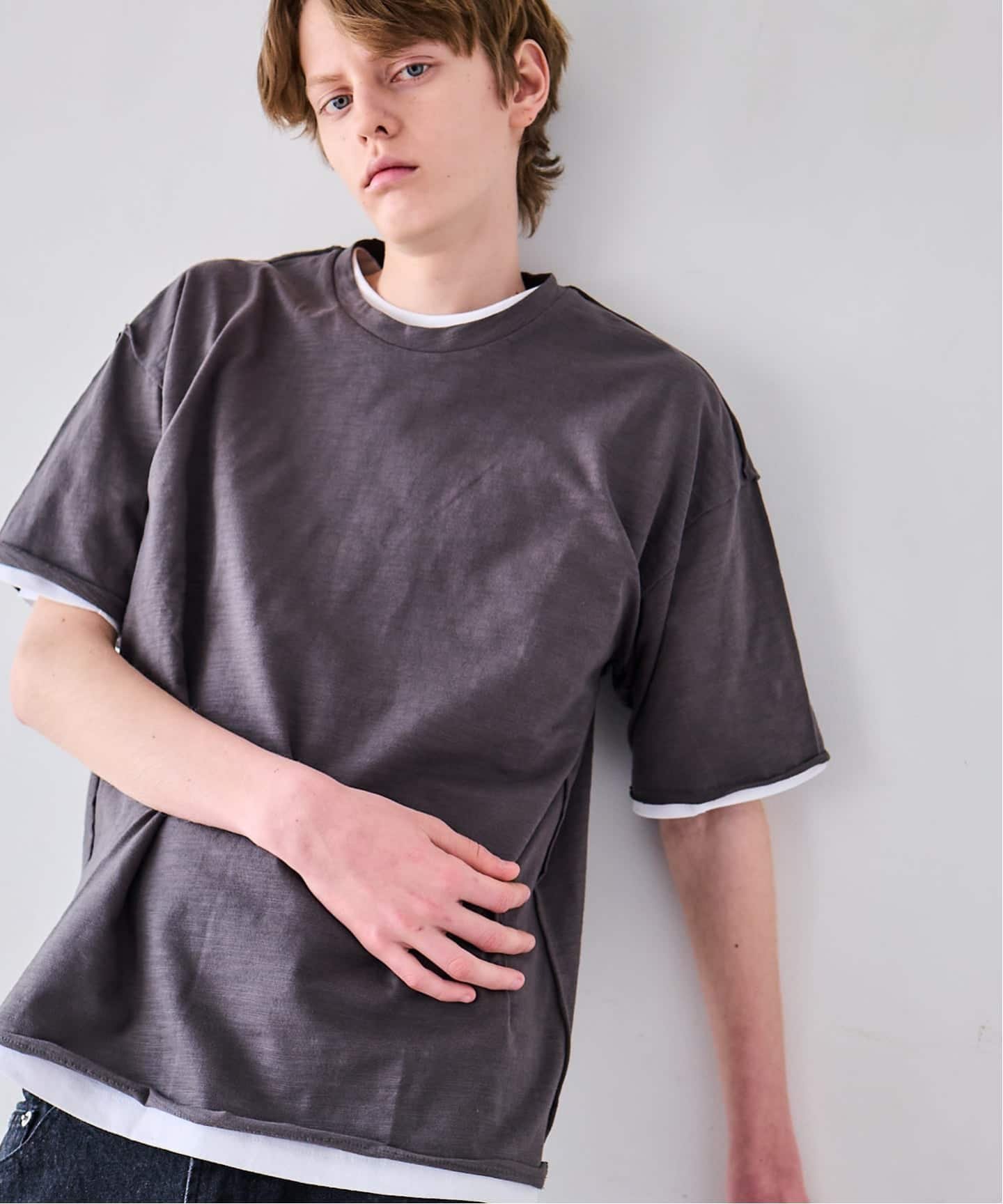 OSKR / オーエスケーアール Slab Cut Off Tee Shirt ベーセーストック トップス カットソー・Tシャツ グレー ブラック
