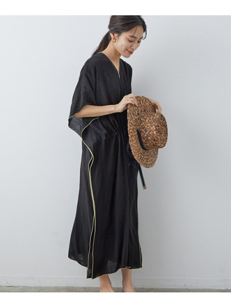 【SALE／50%OFF】SALON adam et rope' ワッシャーサテンカフタンワンピース サロン アダム エ ロペ ワンピース・ドレス その他のワンピース・ドレス ブラック グリーン ホワイト【送料無料】