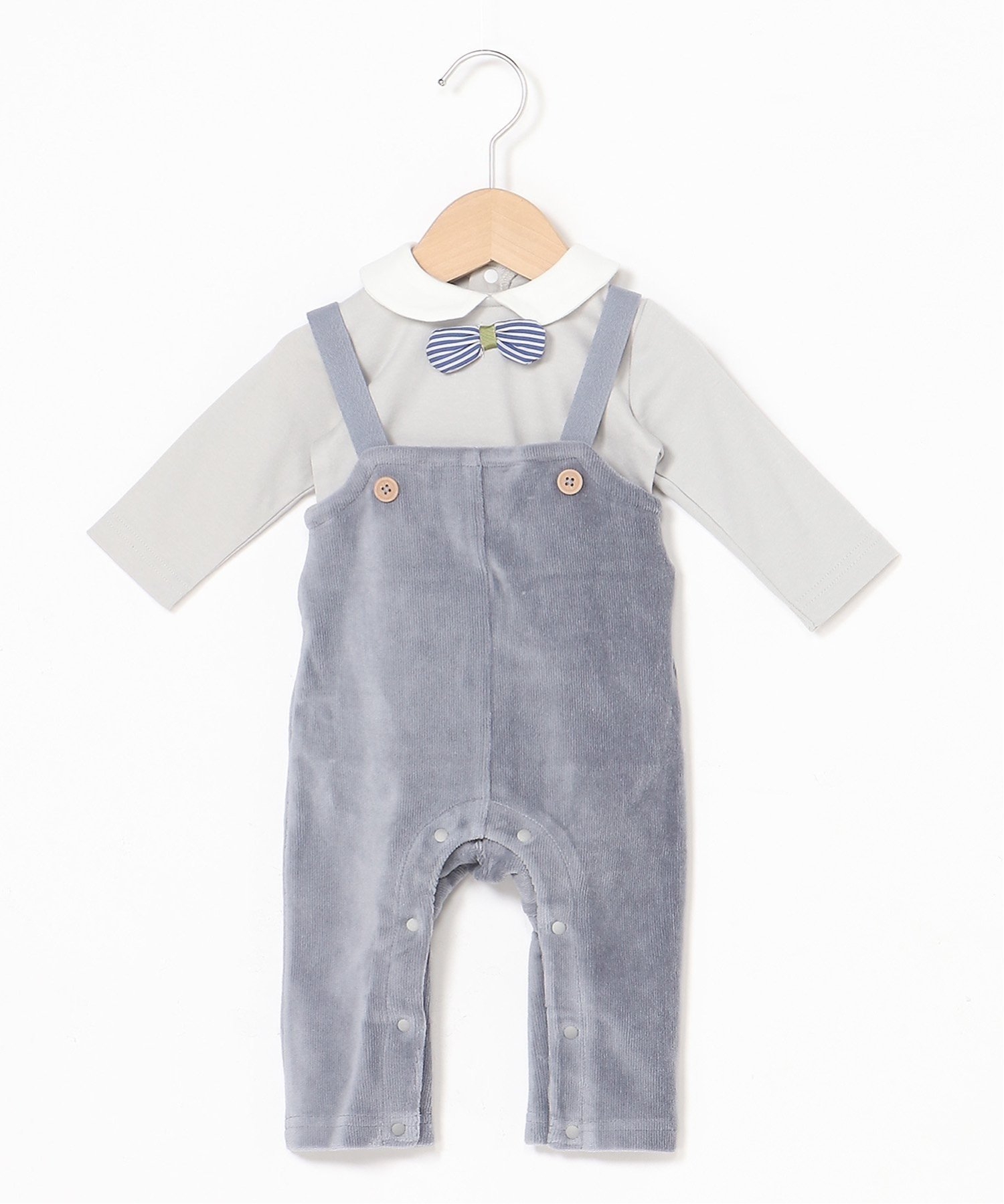 【SALE／30%OFF】petit main サスペ付パンツセット ナルミヤオンライン マタニティウェア・ベビー用品 ロンパース・カバーオール グレー ブルーのサムネイル