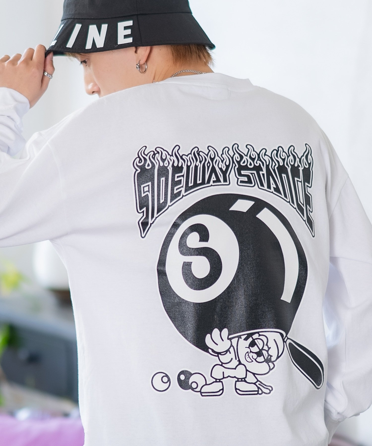 【SALE／53%OFF】SIDEWAY STANCE SIDEWAY STANCE サイドウェイスタンス オリジナルプリント Sボール 長袖Tシャツ インプローブス トップス カットソー・Tシャツ ブルー ホワイト ブラック