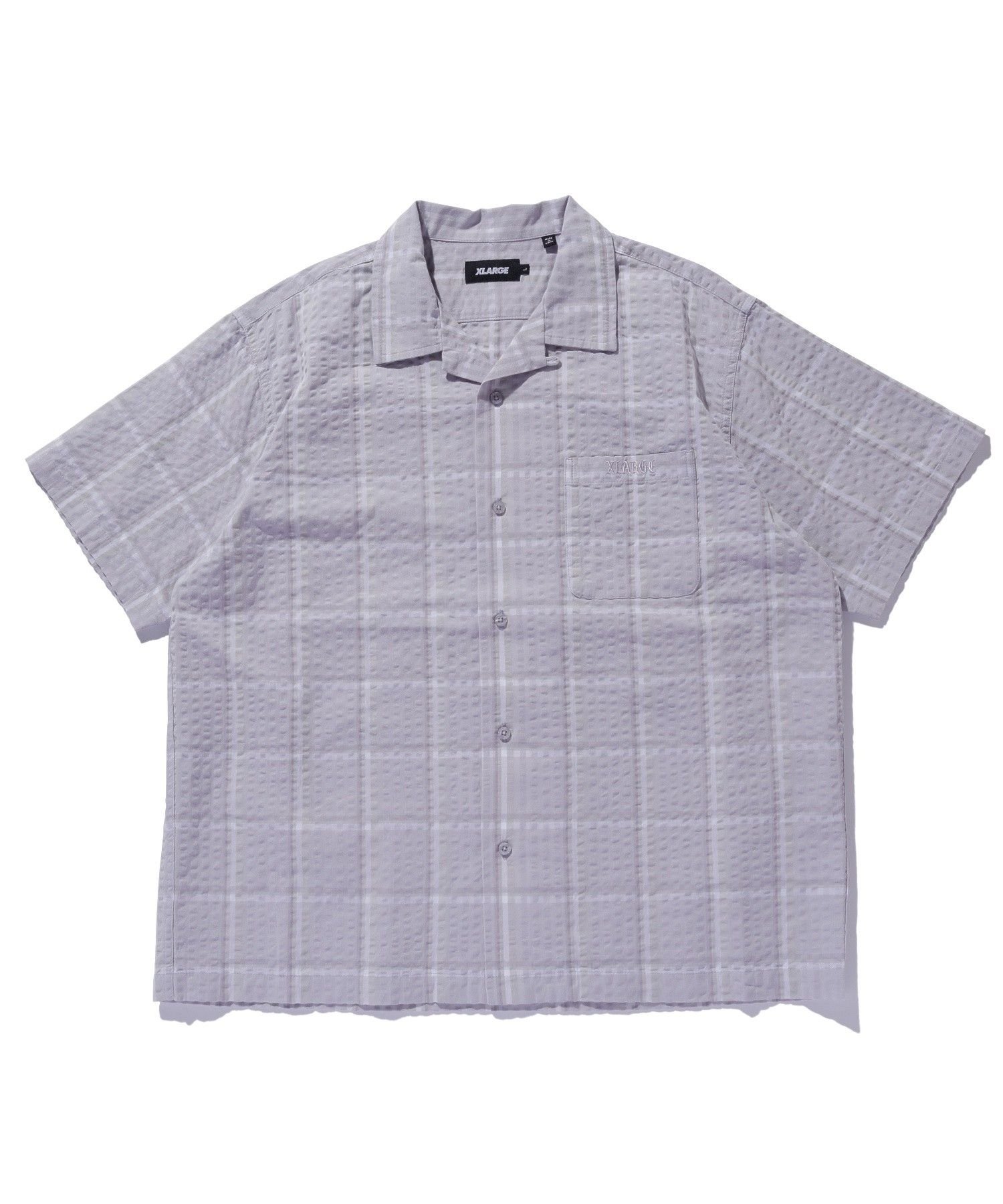 EMBROIDERED S/S PLAID SHIRT エクストララージ トップス シャツ・ブラウス ネイビー グレー