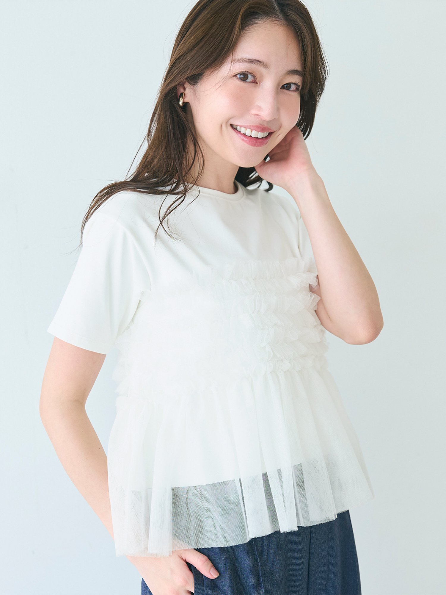 coca シルキータッチチュール ドッキングTシャツ コカ トップス カットソー・Tシャツ ブラック ホワイトのサムネイル