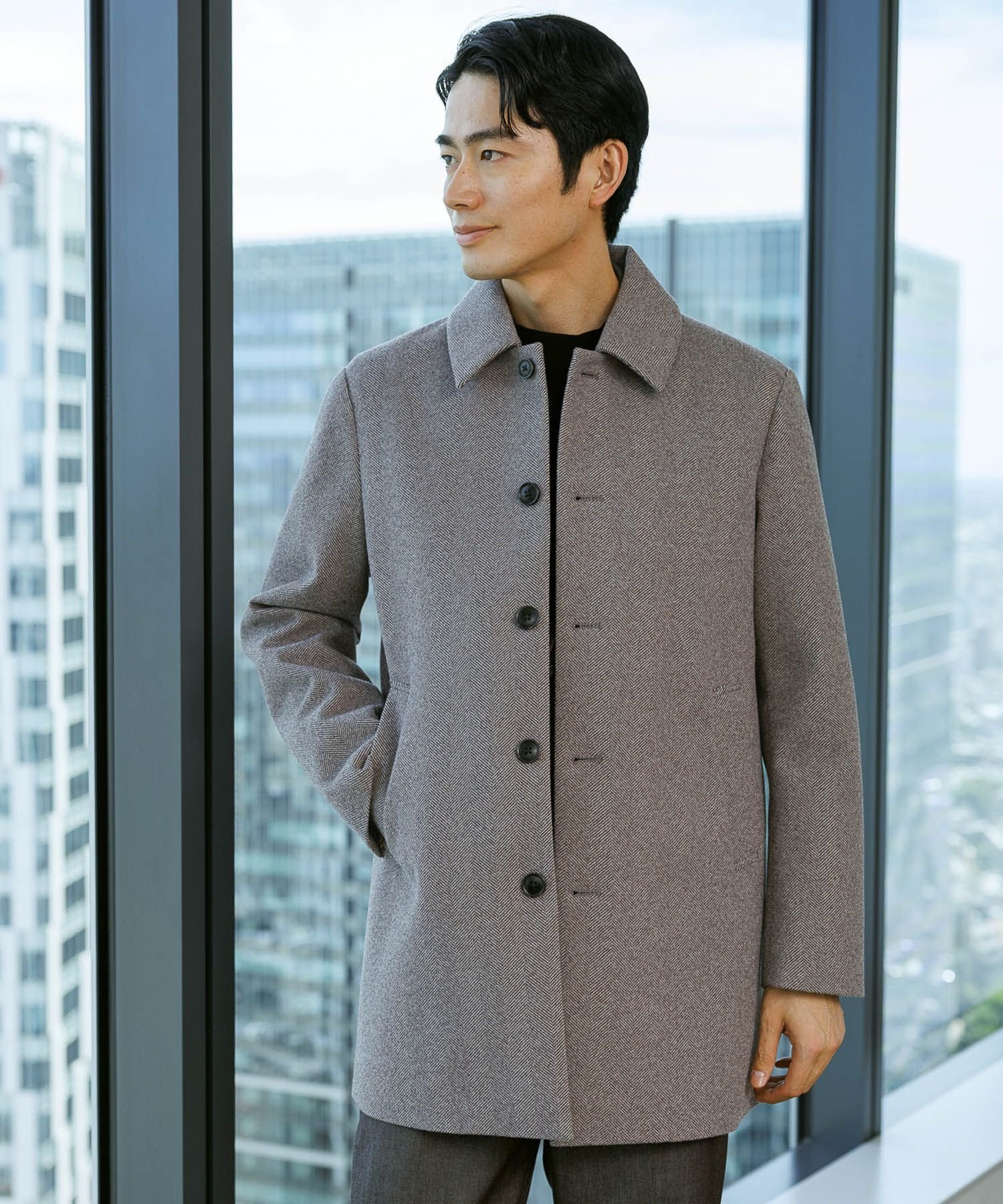 GLOBAL WORK ウーリーテック/防風スマートショートステンカラーコート/451155 グローバルワーク ジャケット・アウター ステンカラーコート ブラウ...