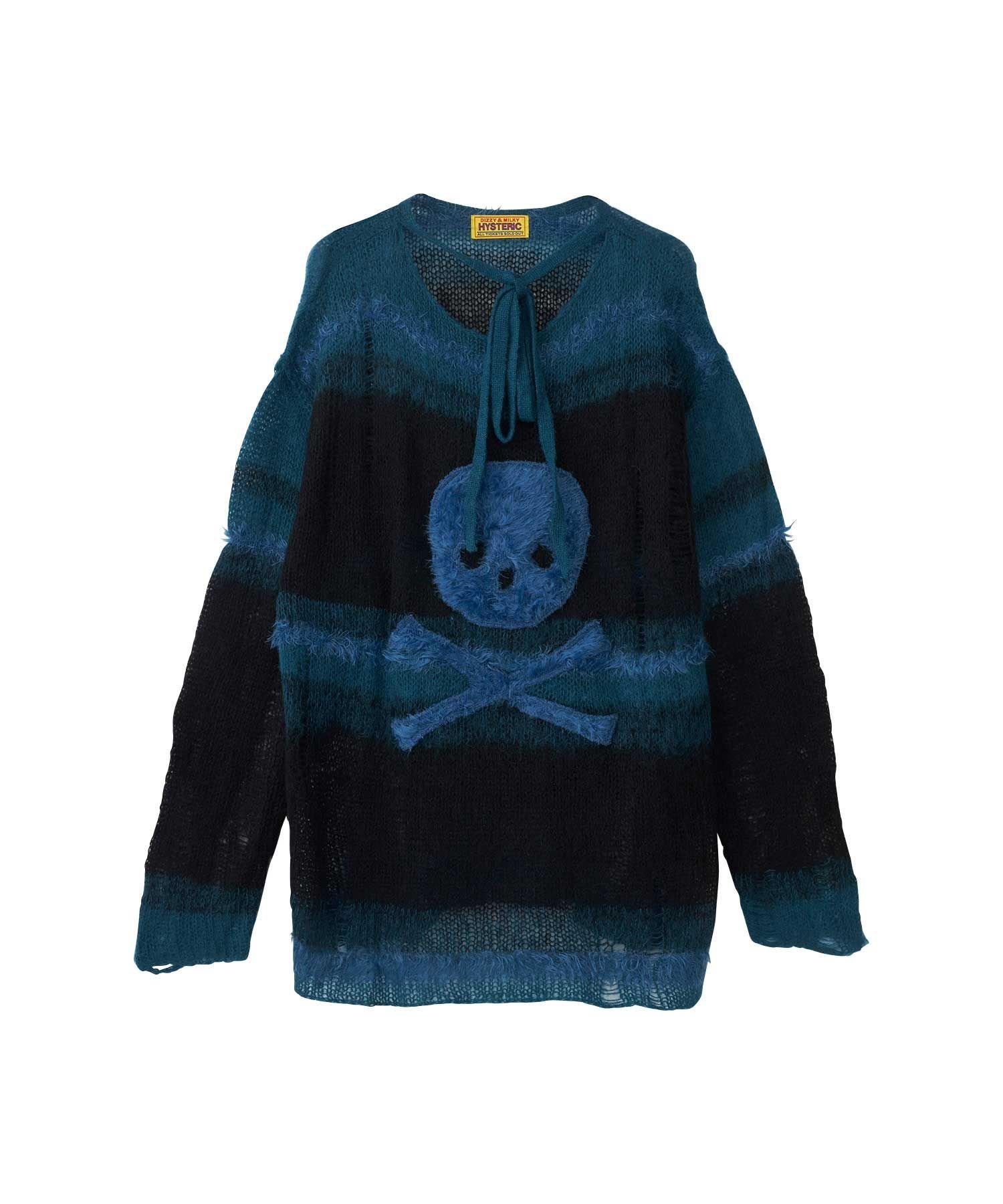 HYSTERIC GLAMOUR SKULLアップリケ クラッシュボーダーセーター ヒステリックグラマー トップス ニット ホワイト ピンク ブルー【送料無料】のサムネイル