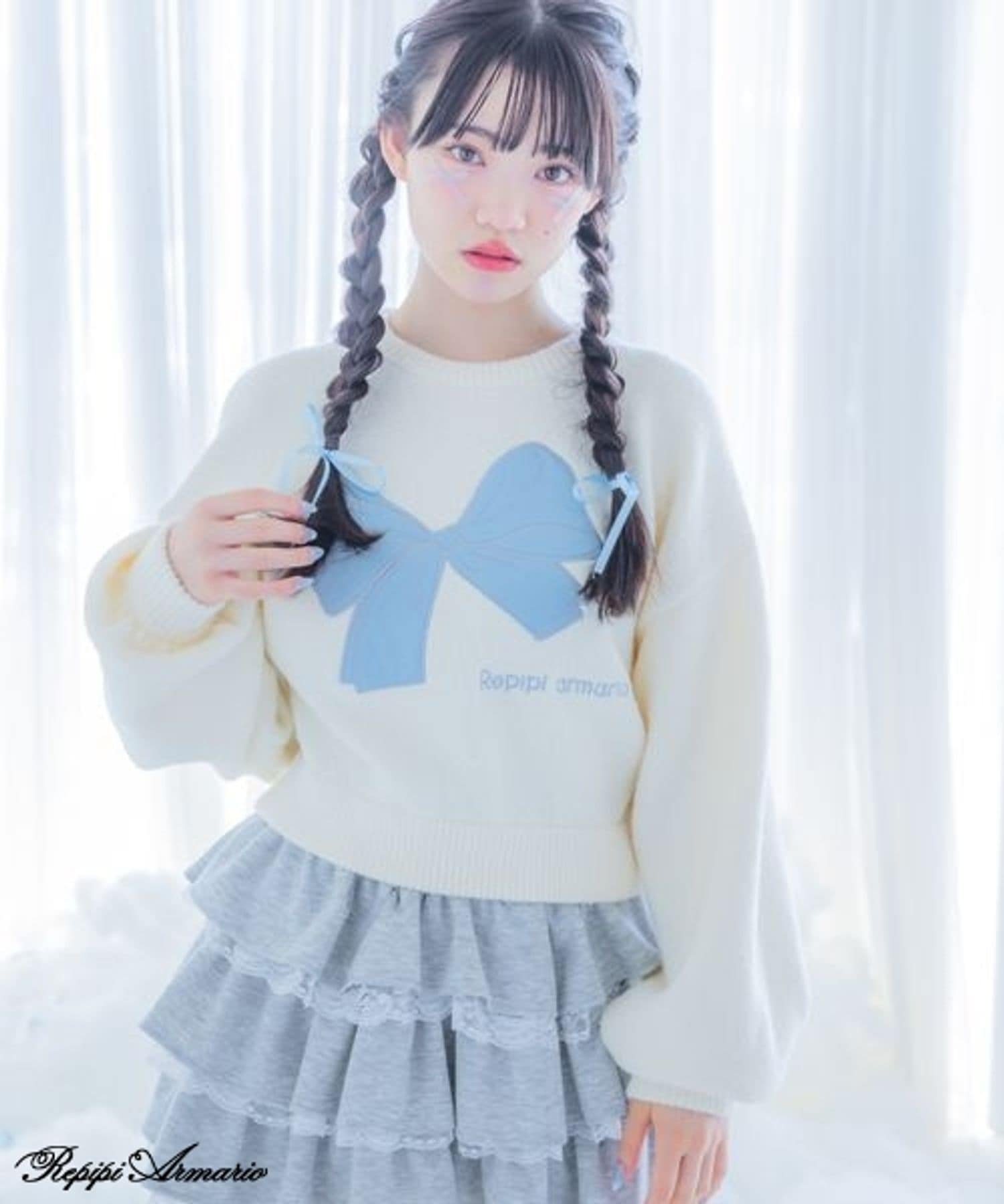 repipi armario 【girly line】トキメキBIGリボンニット レピピアルマリオ トップス ニット ホワイト ブルー グレー【送料無料】のサムネイル