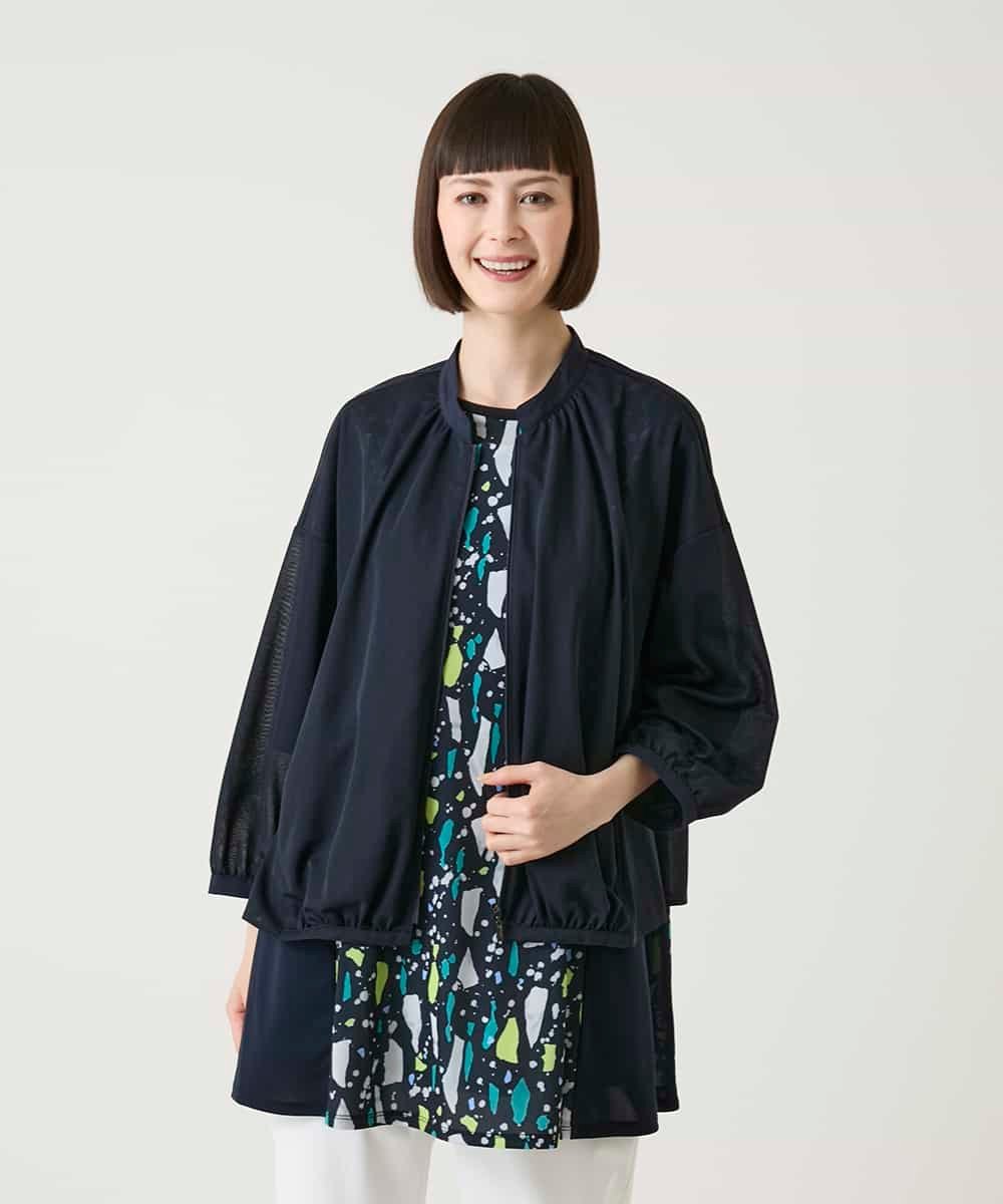 HIROKO BIS GRANDE 【大きいサイズ/接触冷感】シアーギャザーデザインブルゾン ヒロコ ビス グランデ トップス カットソー・Tシャツ ホワイト ネイビー