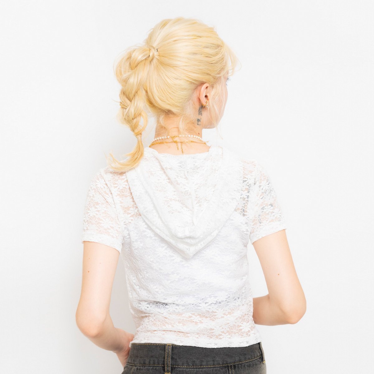 atmos pink atmos pink Lace Short Sleeves Hoodie WHITE アトモス トップス カットソー・Tシャツ ホワイト