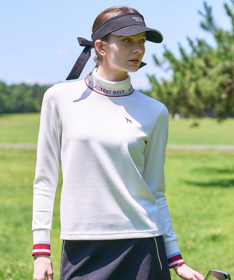 【ADABAT NAVY】UVカット ロゴリブタートルネックプルオーバー アダバット トップス カットソー・Tシャツ ブラック ホワイト