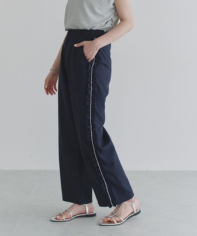 【SALE／10%OFF】ECLAM サイドフリルデザインパンツ ピエロ パンツ その他のパンツ ネイビー グレー【送料無料】