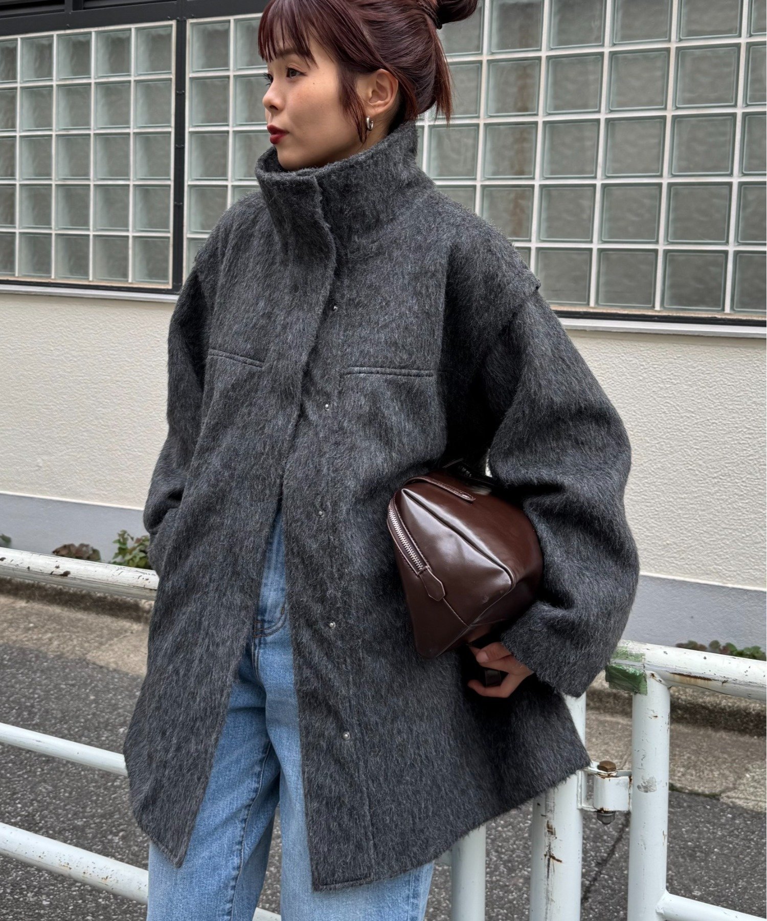 【SALE/10%OFF】CIAOPANIC TYPY 【高見え&着映え】シャギー袖取り外しスタンドハーフコート チャオパニックティピー ジャケット・アウター その他のジャケット・アウター グレー ホワイト【送料無料】