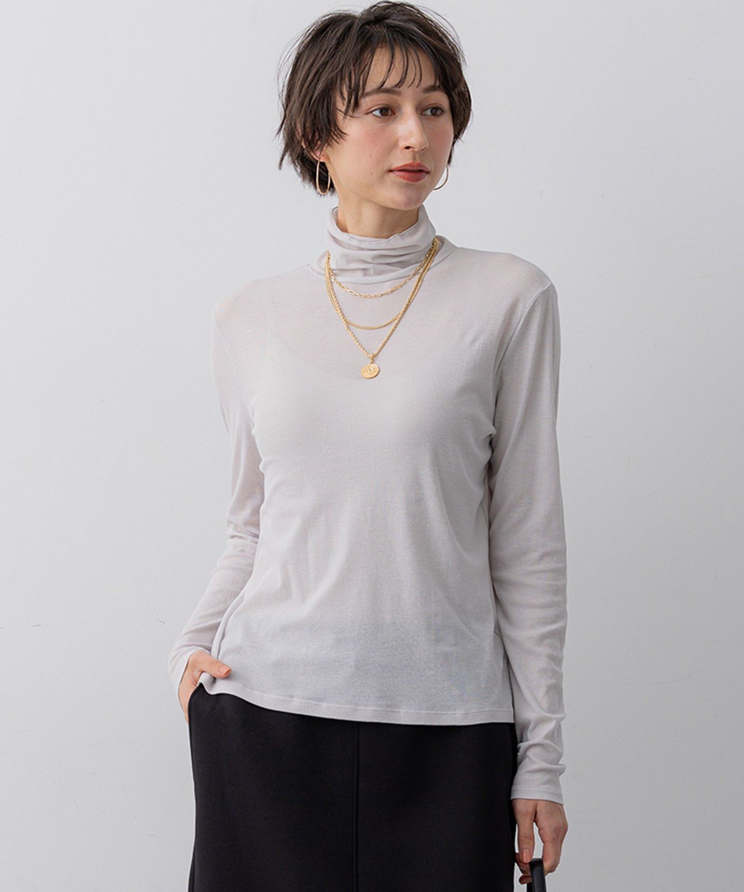 23区 シアーフライス レイヤード タートル カットソー ニジュウサンク トップス カットソー・Tシャツ ホワイト ブラック ベージュ