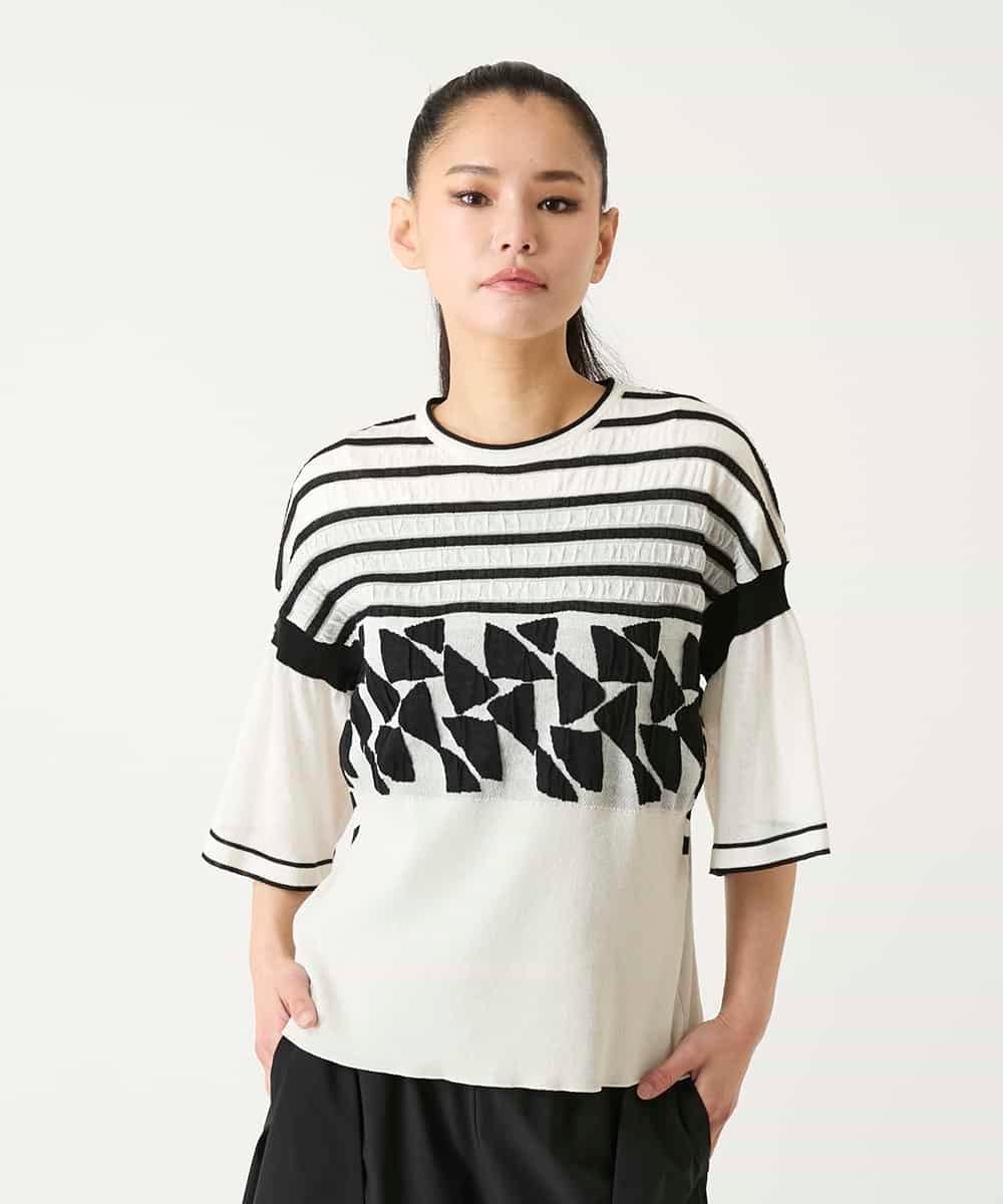 【SALE／50%OFF】HIROKO BIS フクレジャカードデザインニットプルオーバー /洗える ヒロコ ビス トップス ニット ホワイト【送料無料】