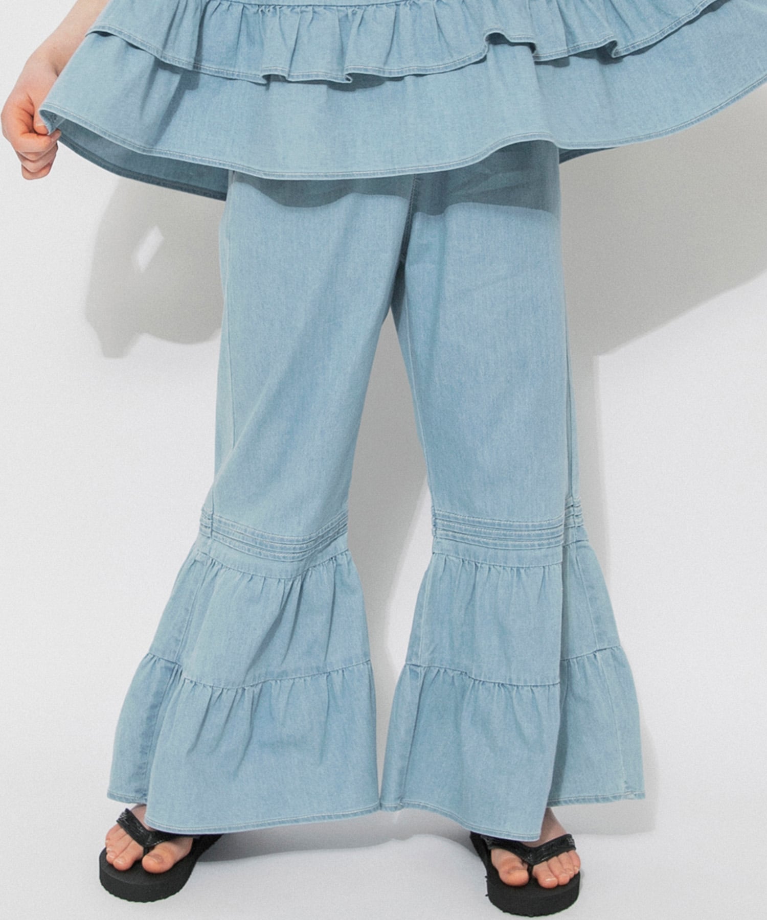 【SALE／5%OFF】branshes 【Ou? by EDWIN/接触冷感】デニムフリルフレアパンツ ブランシェス パンツ その他のパンツ ブルー【送料無料】
