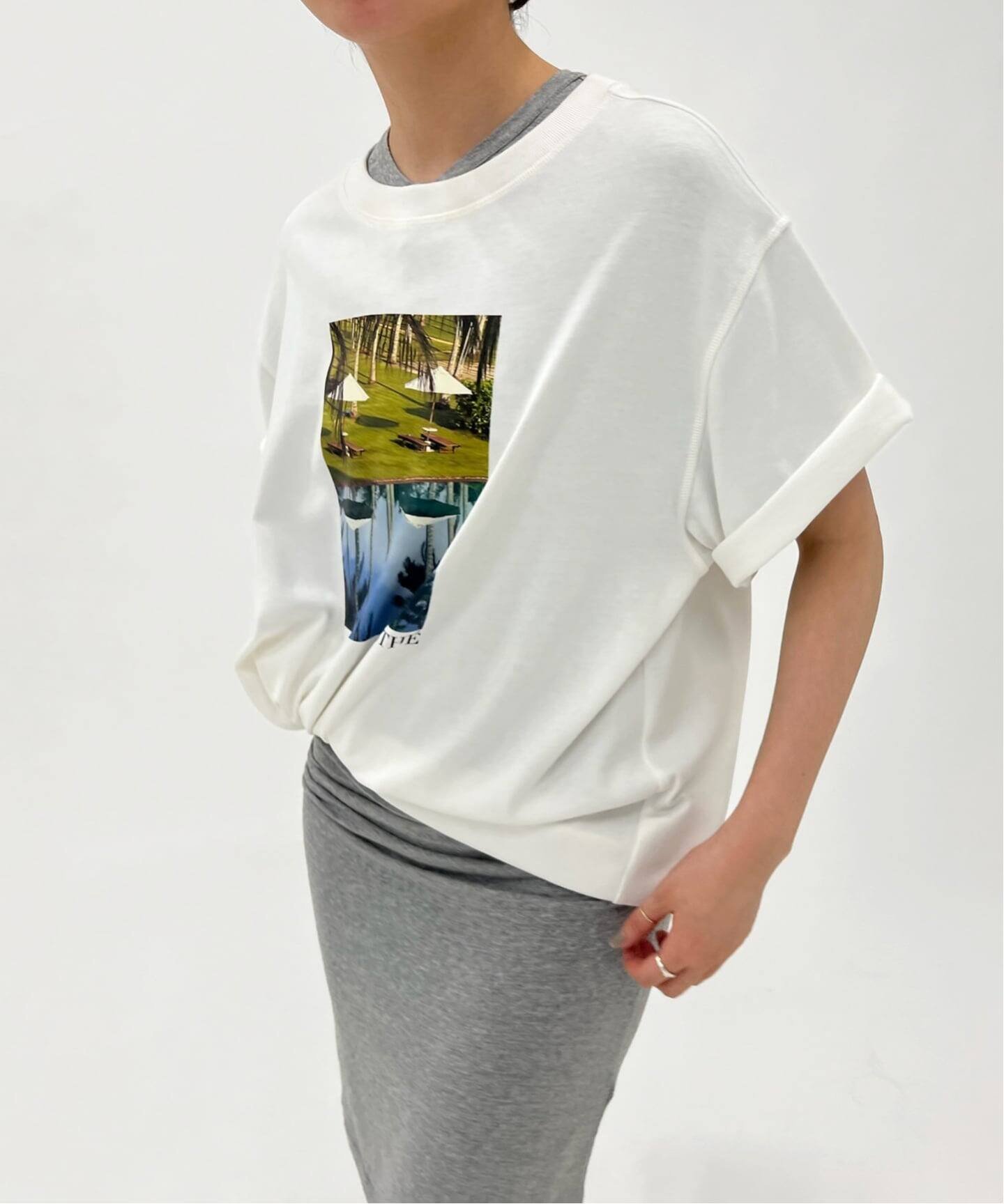【ESTHE/エステ】Poolside Print Cotton T Shirt エディット フォー ルル トップス カットソー・Tシャツ ホワイト