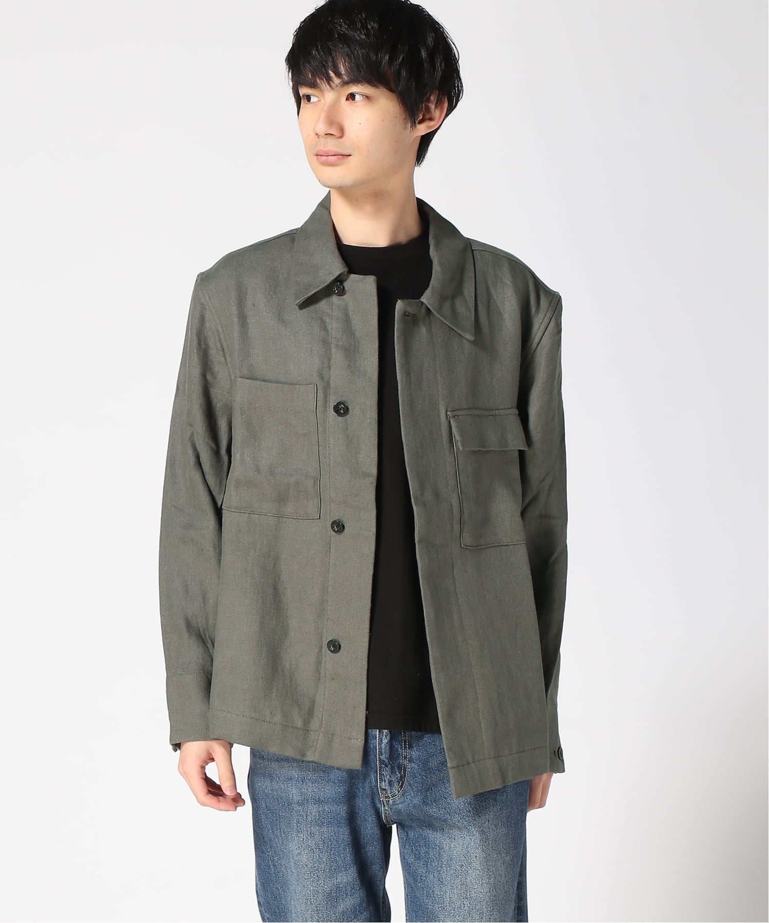 BANANA REPUBLIC (M)リネン フォーポケット シャツジャケット バナナ・リパブリック ジャケット・アウター ブルゾン・ジャンパー グリーン【送料無料】