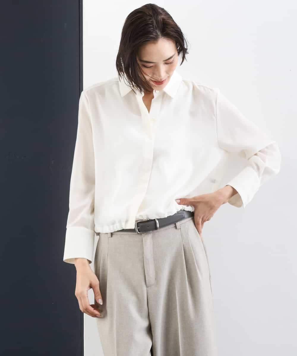 MICHEL KLEIN シアータッチ ドローストリングシャツブラウス ミッシェルクラン トップス シャツ・ブラウス ホワイト【送料無料】