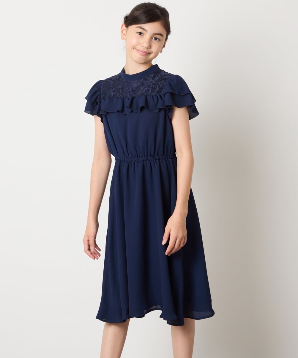 【SALE／10%OFF】a.v.v [140-160]【発表会/結婚式/お食事会/特別なお出掛けシーンに】レース切り替えフリルワンピース アー・ヴェ・ヴェ ワンピース・ドレス ドレス ネイビー【送料無料】 3