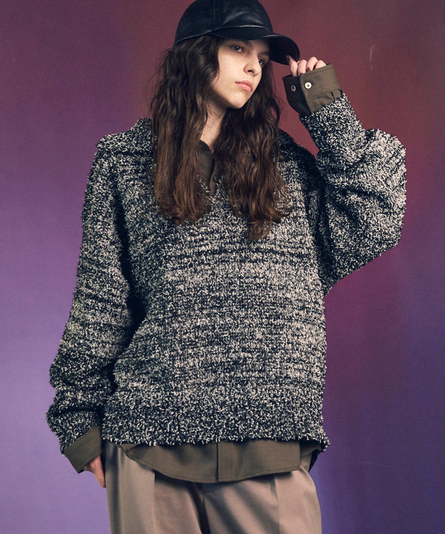 MAISON SPECIAL Mix Color Fancy Yarn Prime-Over Skipper Knit Pullover メゾンスペシャル トップス ニット ブラック ブラウン【送料無料】のサムネイル