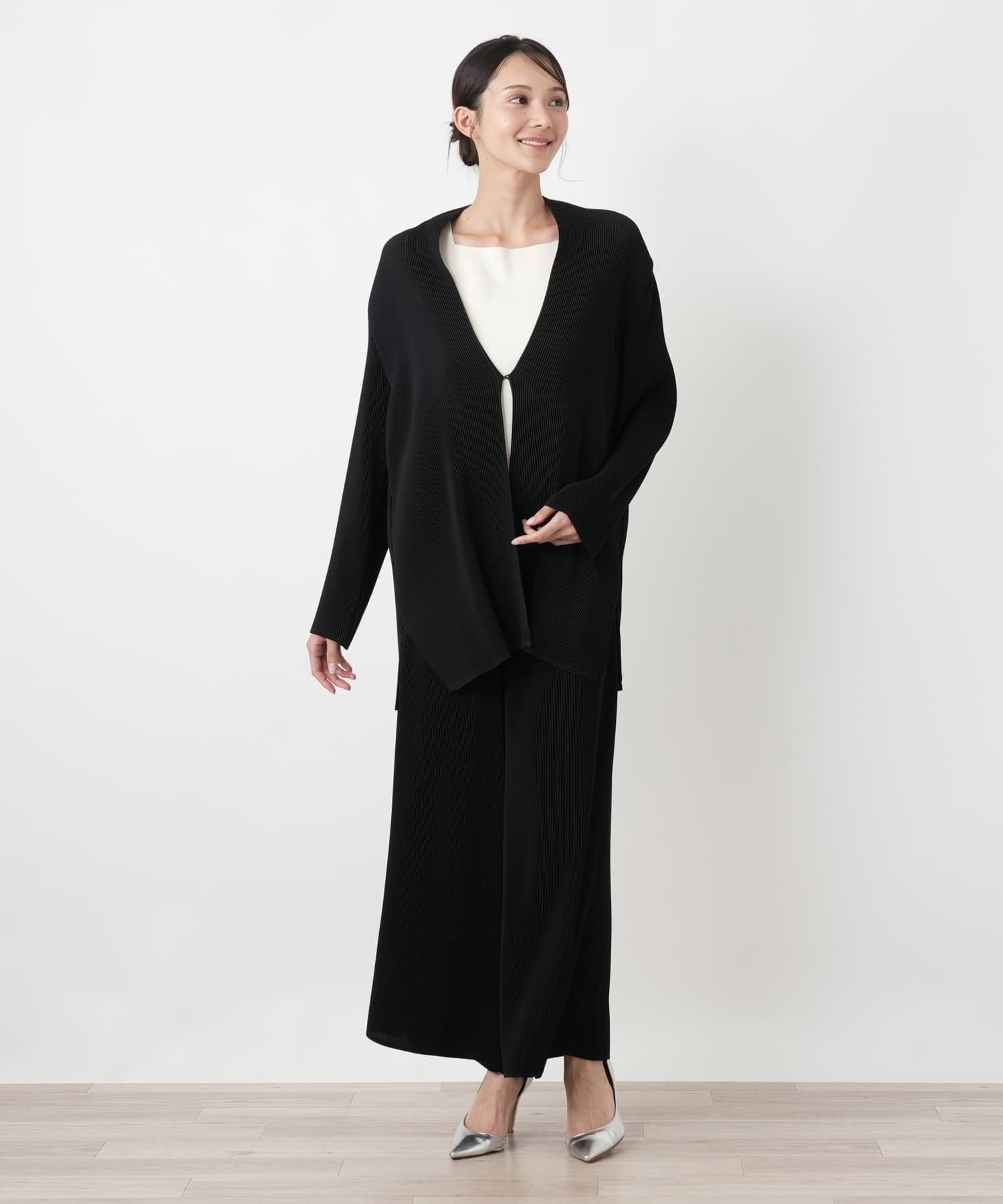 Leilian PLUS HOUSE 【店頭人気】羽織ブラウス【Leilian WHITE LABEL】 レリアン プラスハウス トップス シャツ・ブラウス ブラック