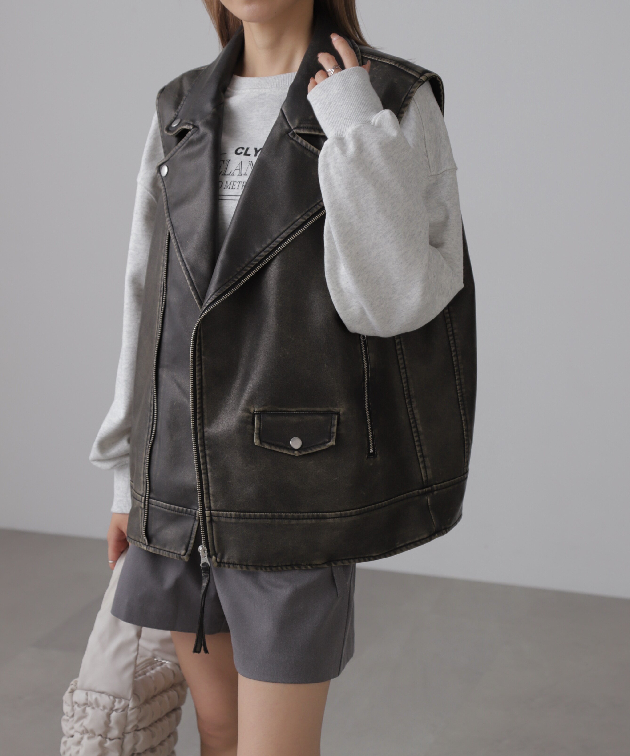 【SALE／70%OFF】FREE'S MART フェイクレザーライダースジレ フリーズ マート ジャケット・アウター ブルゾン・ジャンパー ブラウン ブラック