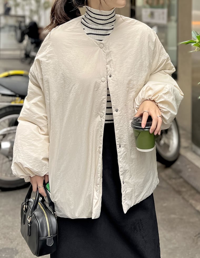 Re:EDIT オーバーサイズサイドジップノーカラー中綿ジャケット リエディ ジャケット・アウター ダウンジャケット・ダウンベスト カーキグリーン ホワイト ブラック【送料無料】 stylife-14862201 Rakuten Fashion サンプル画像2