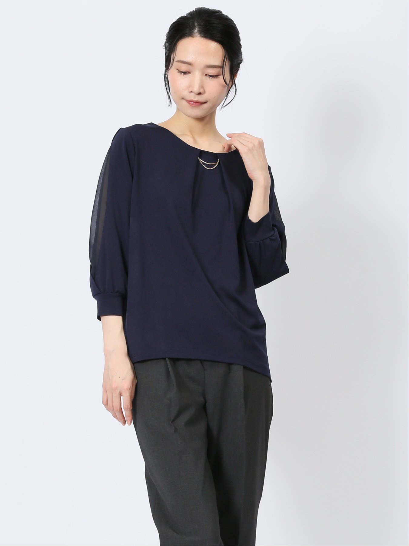 【SALE／50%OFF】m.f.editorial カットジョーゼット 7分袖 クループルオーバー タカキュー トップス カットソー・Tシャツ ホワイト