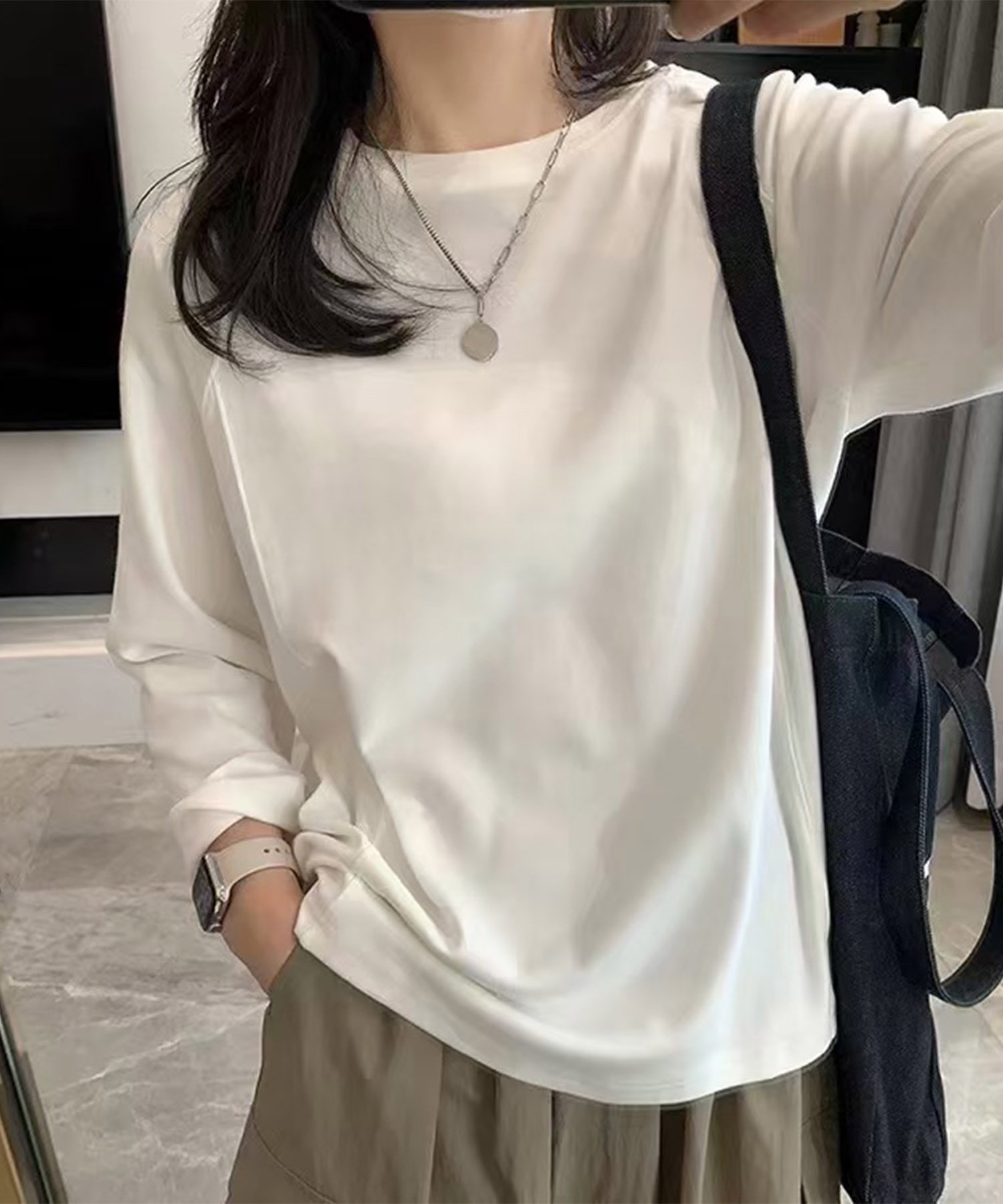 【BANICO】ラグランスリーブコットンロングTシャツ アイモハ トップス カットソー・Tシャツ ホワイト