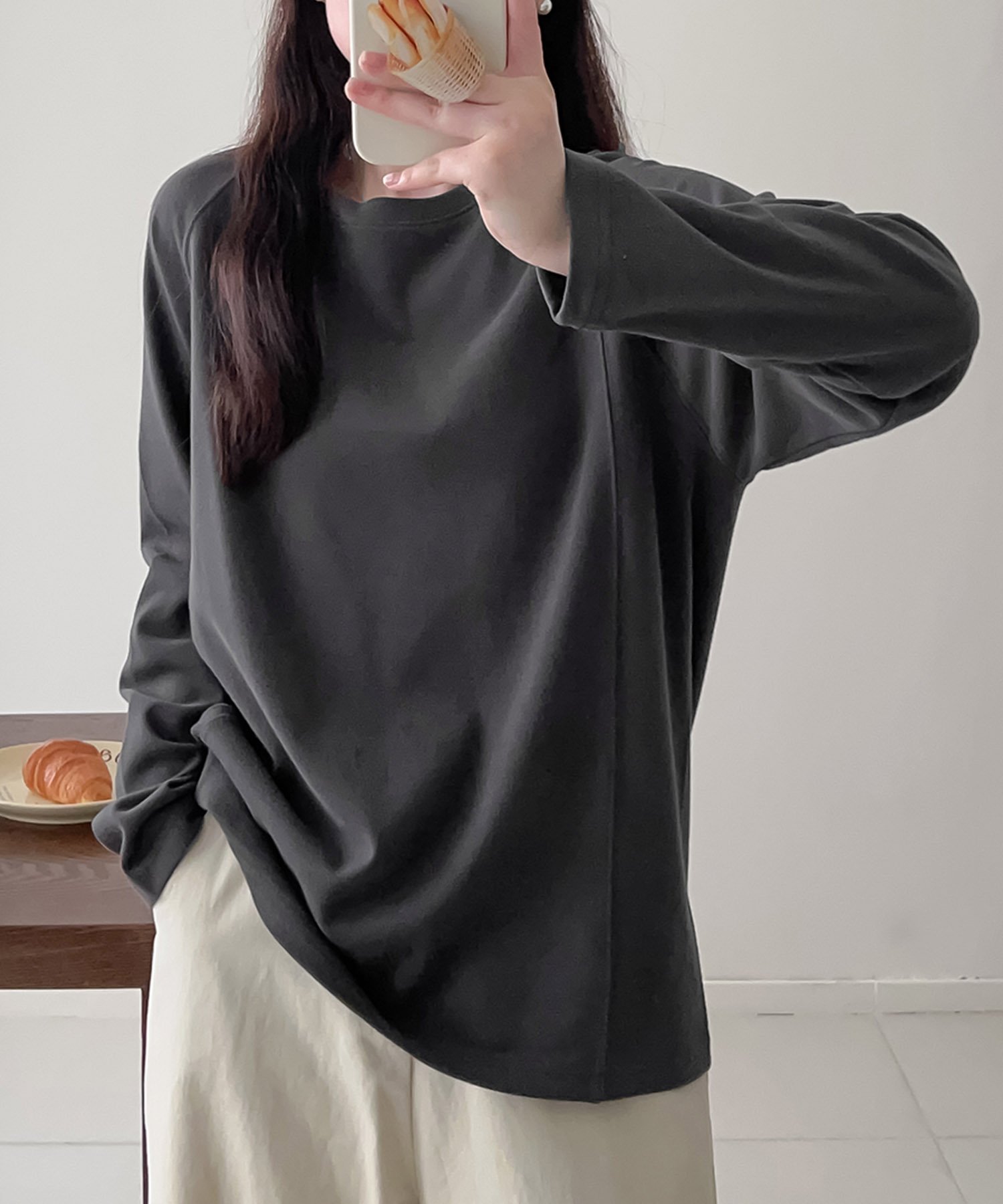 【BANICO】ラグランスリーブコットンロングTシャツ アイモハ トップス カットソー・Tシャツ ホワイト