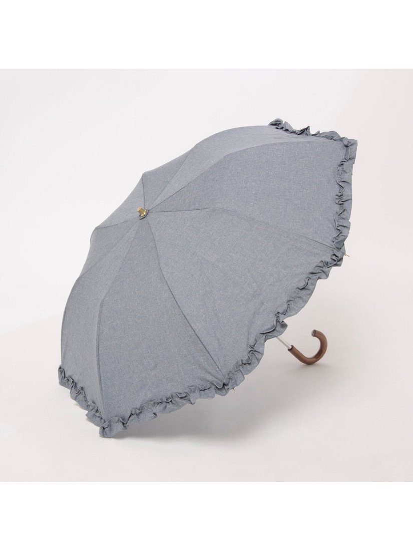【SALE／20%OFF】cache nez カシュネ cachenez / シャンブレーフリルトップレス2段折りたたみ傘 アンビリオン ファッション雑貨 折りたたみ傘 ネイビー ブルー ブラック【送料無料】