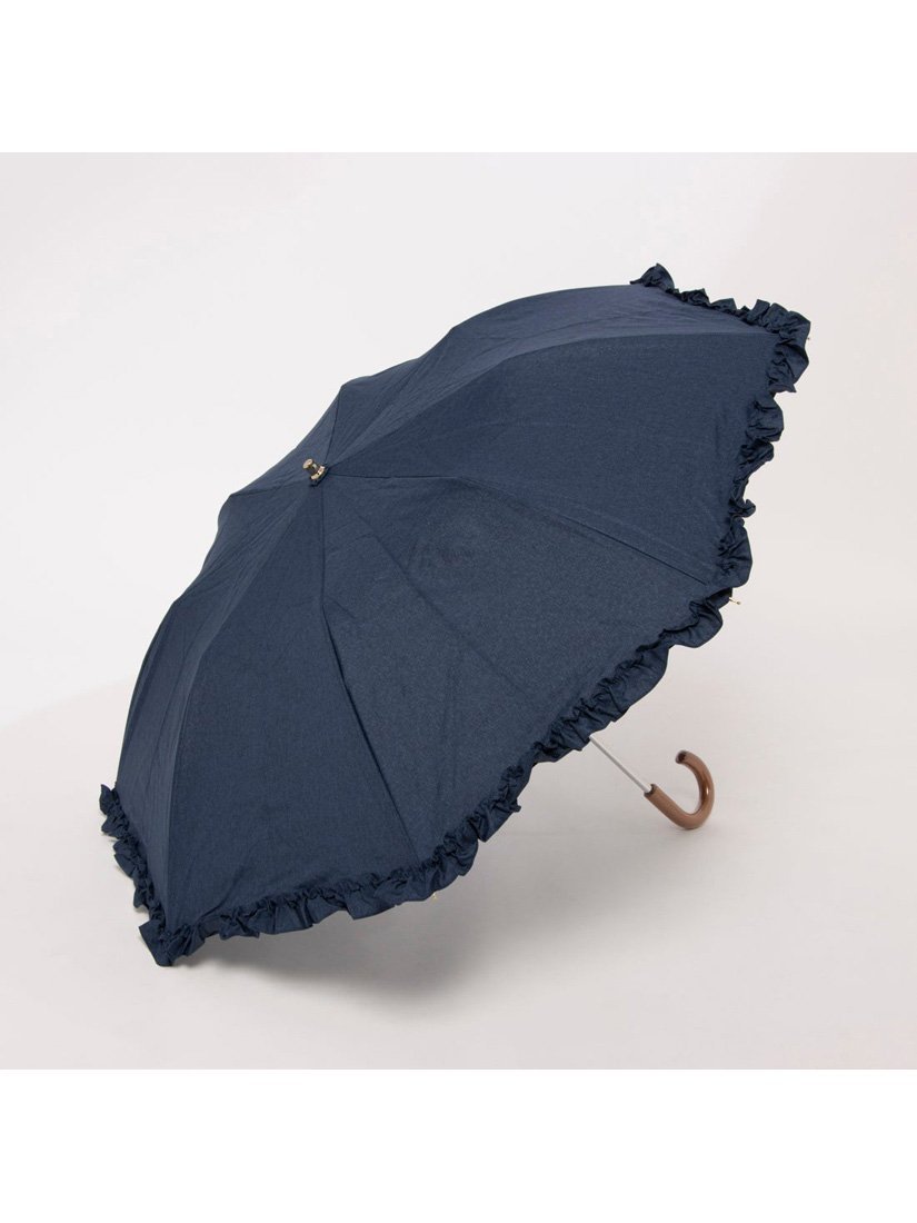 【SALE／20%OFF】cache nez カシュネ cachenez / シャンブレーフリルトップレス2段折りたたみ傘 アンビリオン ファッション雑貨 折りたたみ傘 ネイビー ブルー ブラック【送料無料】