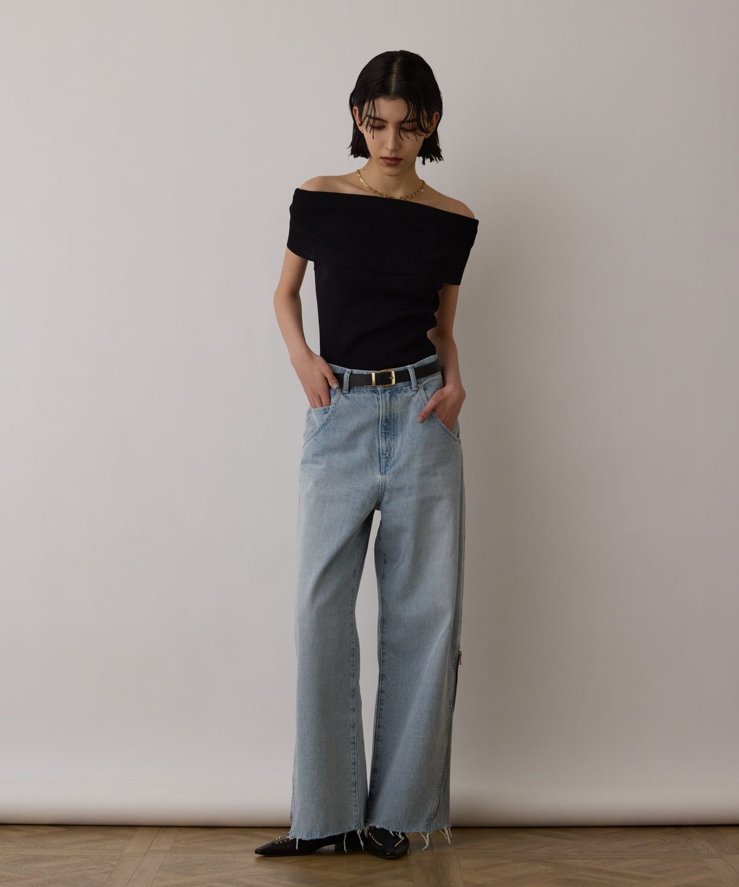 GRACE CONTINENTAL サス付zipデニムパンツ グレースコンチネンタル パンツ ジーンズ・デニムパンツ ベージュ ブルー ブラック【送料無料】