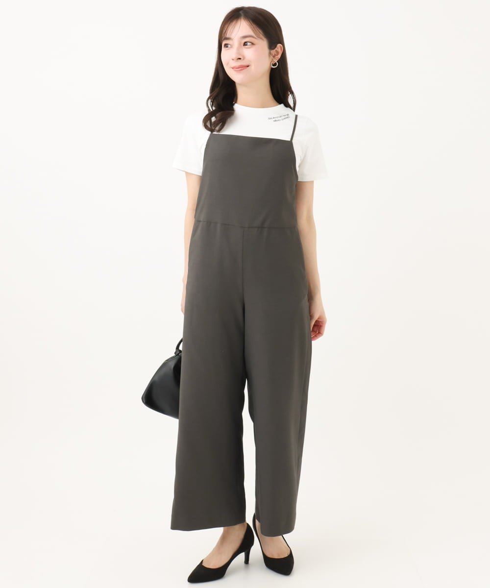 MK MICHEL KLEIN（小さいサイズ） 【小さいサイズ】リネンライクコンビネゾン/洗える メゾンドゥサンク オールインワン・オーバーオール オーバーオール・サロペット グレー【送料無料】