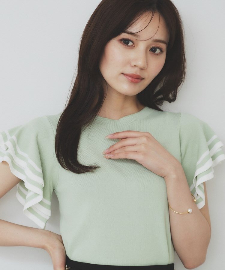 【SALE／60%OFF】index ボーダーフリルスリーブニット【洗濯機洗い可】 インデックス トップス ニット ..