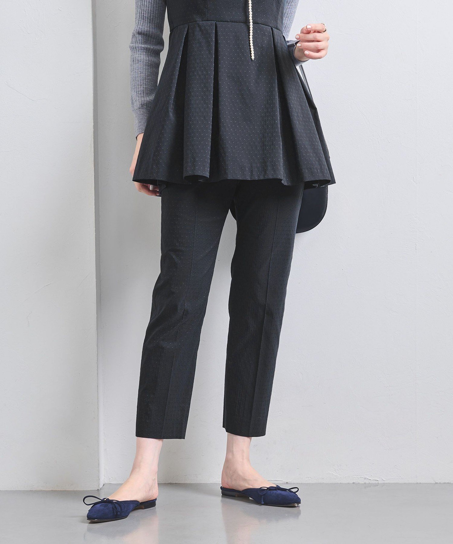 【SALE／50%OFF】UNITED ARROWS ドット ジャガード スリム パンツ ユナイテッドアローズ アウトレット パンツ スラックス・ドレスパンツ ブラック ネイビー【送料無料】