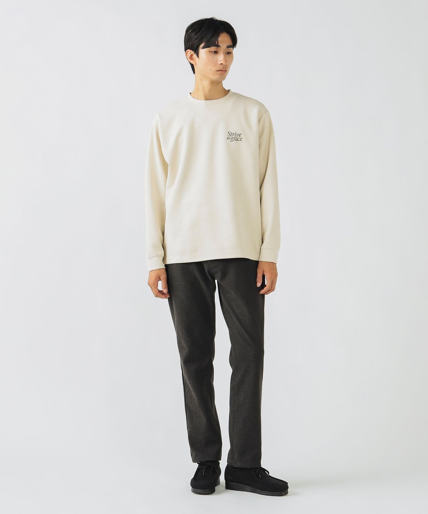 【SALE／40%OFF】BEAMS HEART MEN フェイク スウェード ミックス フォント カットソー ビームス ハート トップス カットソー・Tシャツ ベージュ グレー