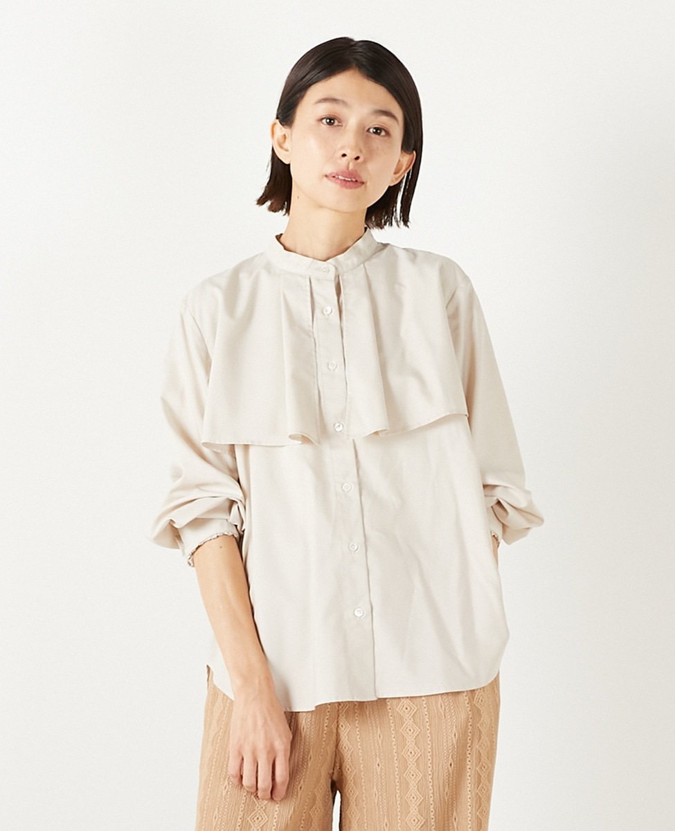 【SALE／60 OFF】MELROSE CLAIRE 【エステルモダールブロードケープシャツブラウス】 メルローズクレール トップス シャツ ブラウス ネイビー ベージュ【送料無料】