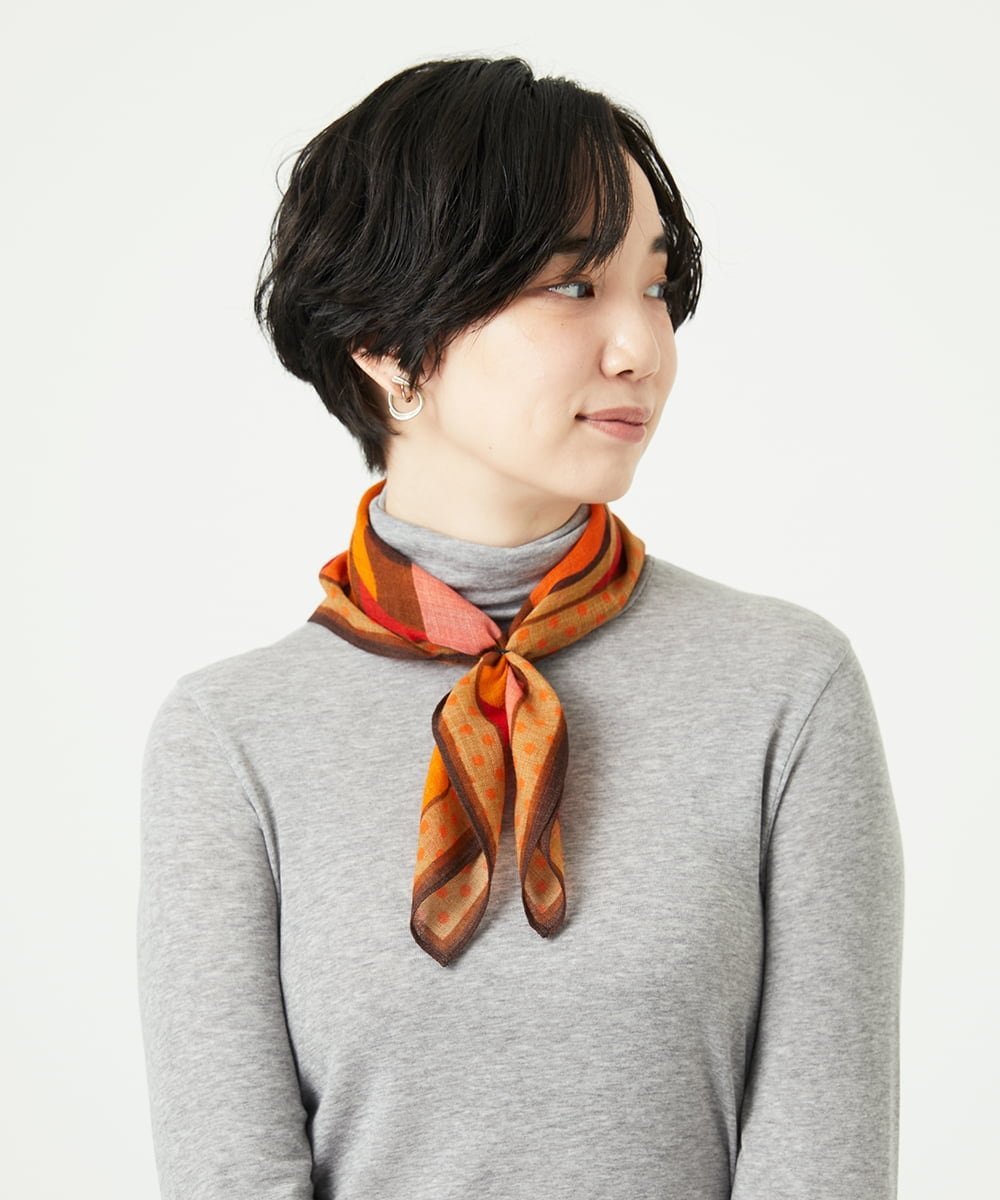 【SALE／50%OFF】GIANNI LO GIUDICE [洗える]ミニキカスクエアストール ジャンニロジュディーチェ ファッション雑貨 マフラー・ストール・ネックウォーマー オレンジ ブルー【送料無料】