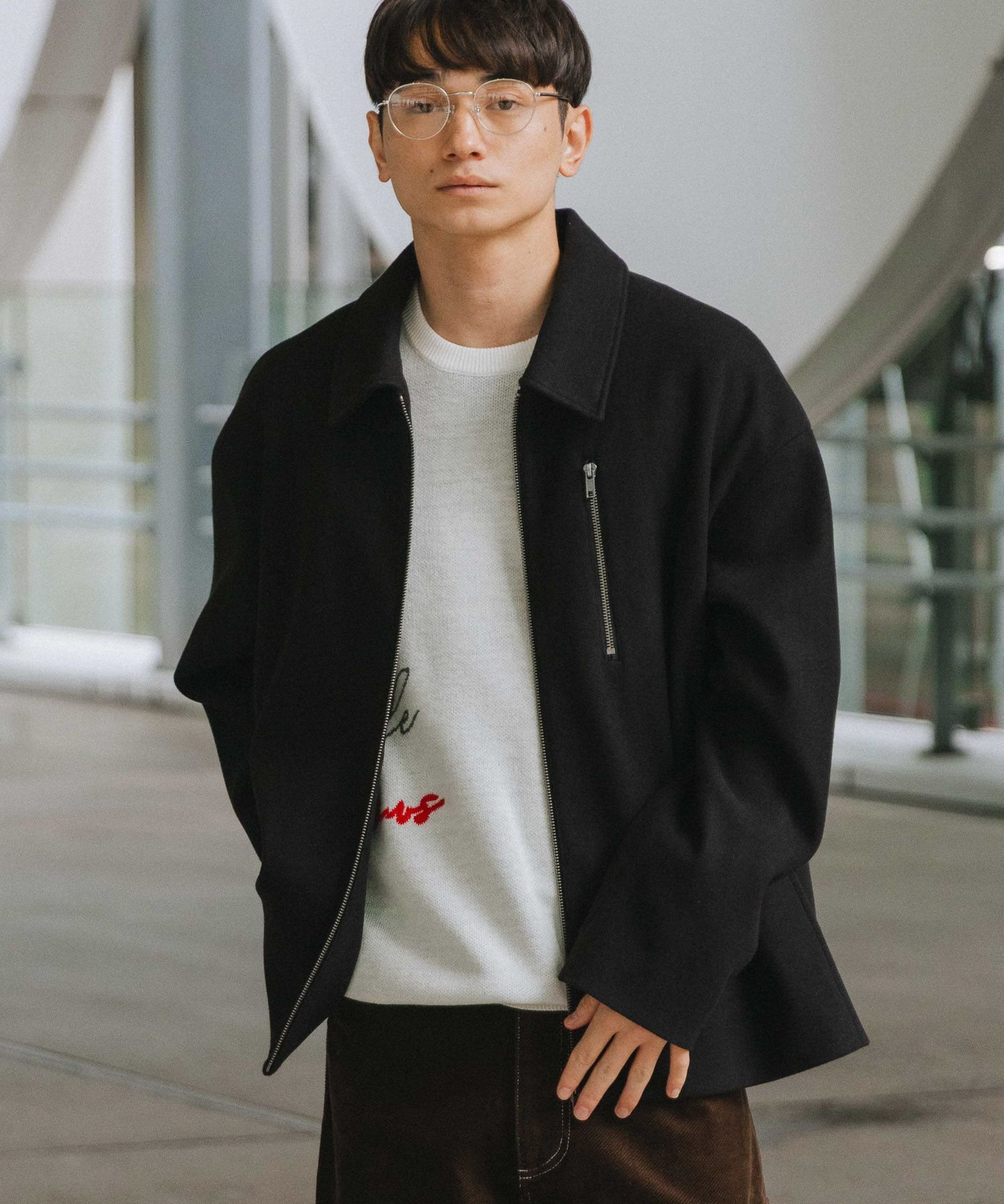 【SALE／38%OFF】LAKOLE ウーリーテックブルゾン ラコレ ジャケット・アウター ブルゾン・ジャンパー ブラウン グレー ブラック【送料無料】