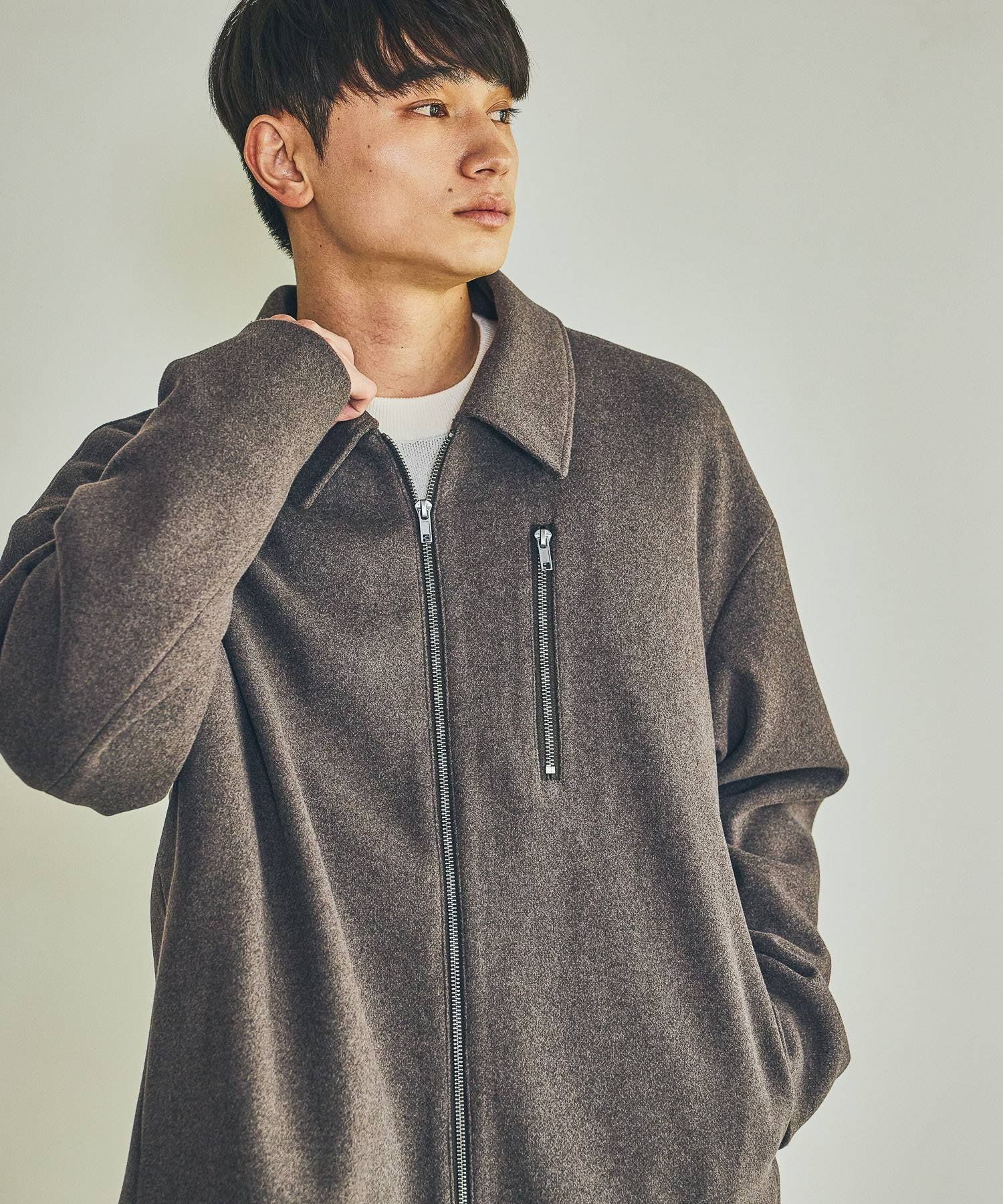 【SALE／38%OFF】LAKOLE ウーリーテックブルゾン ラコレ ジャケット・アウター ブルゾン・ジャンパー ブラウン グレー ブラック【送料無料】