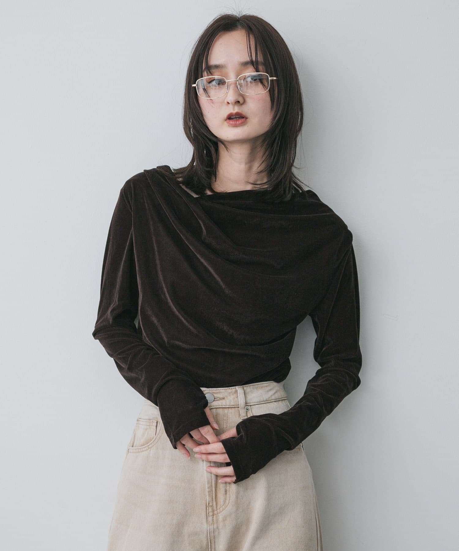 SENSE OF PLACE ベロアドレープトップ センス オブ プレイス トップス その他のトップス ブラウン ホワ..