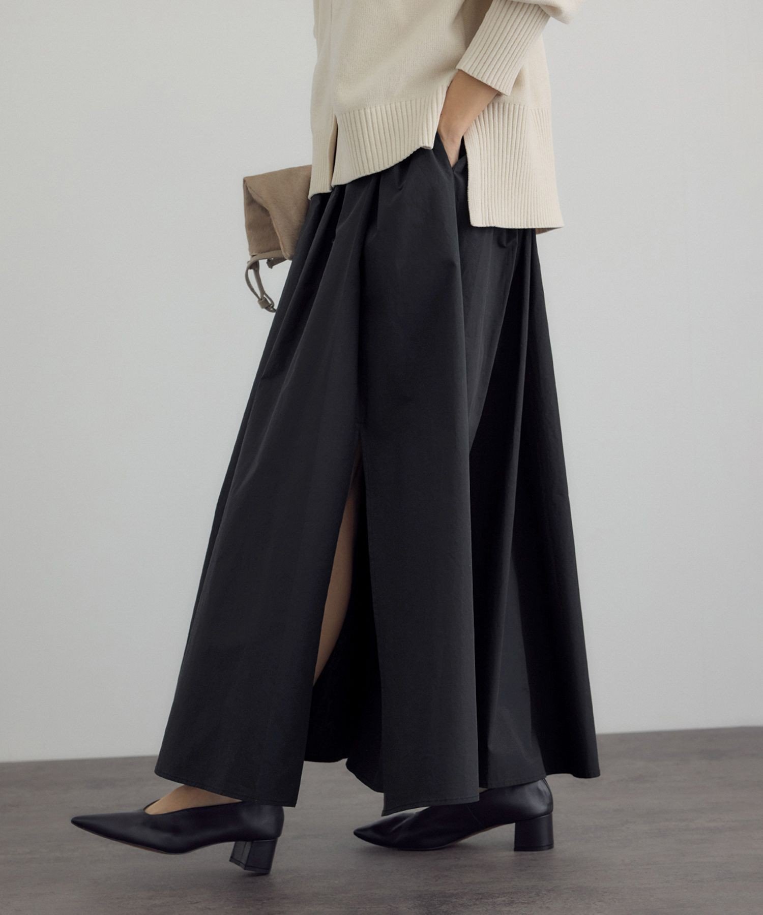 SALON adam et rope' 【WEB限定】スリットフレアスカート サロン アダム エ ロペ スカート その他のスカート ホワイト ベージュ ブラック【送料無料】