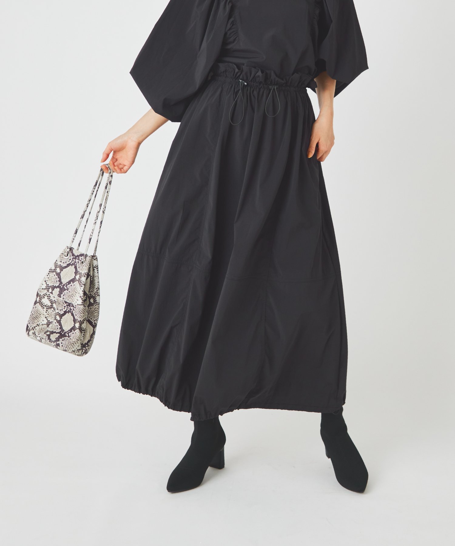 ever closet 撥水 コクーンスカート エバークローゼット スカート ロング・マキシスカート ブラック カーキグリーン【送料無料】