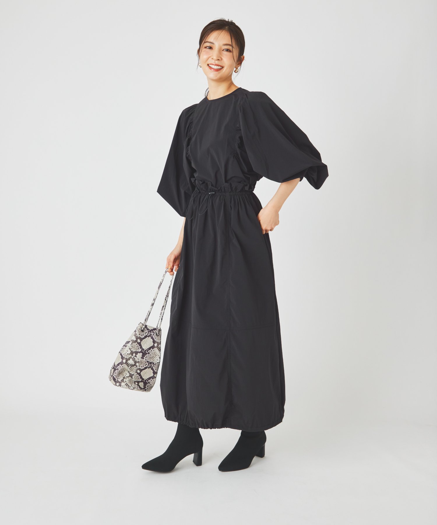 ever closet 撥水 コクーンスカート エバークローゼット スカート ロング・マキシスカート ブラック カーキグリーン【送料無料】