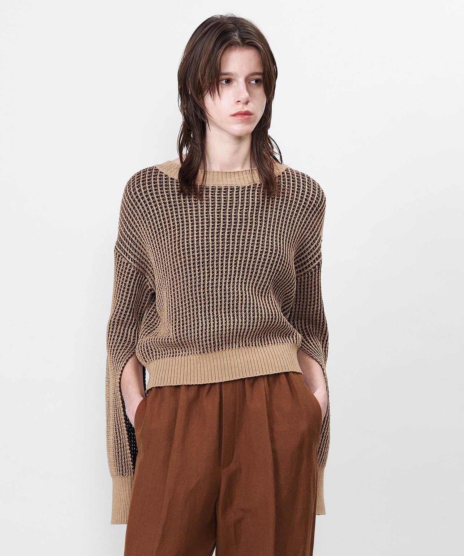 【SALE／50%OFF】ASTRAET ＜ASTRAET＞5G ソデスリット ニット ユナイテッドアローズ アウトレット トップス ニット イエロー ブラウン【送料無料】