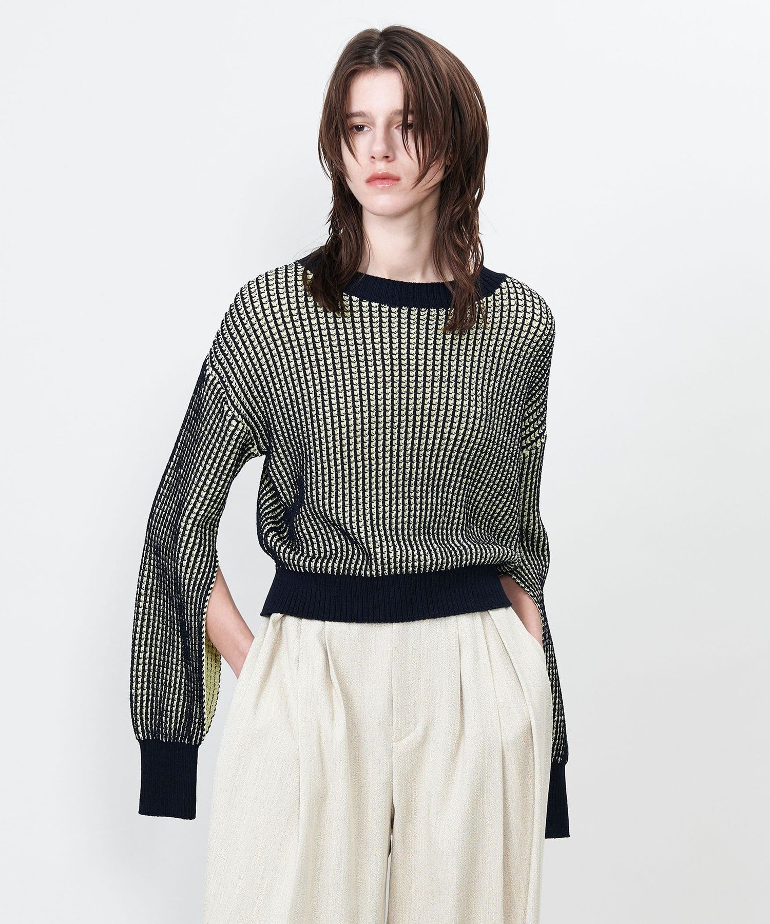 【SALE／50%OFF】ASTRAET ＜ASTRAET＞5G ソデスリット ニット ユナイテッドアローズ アウトレット トップス ニット イエロー ブラウン【送料無料】